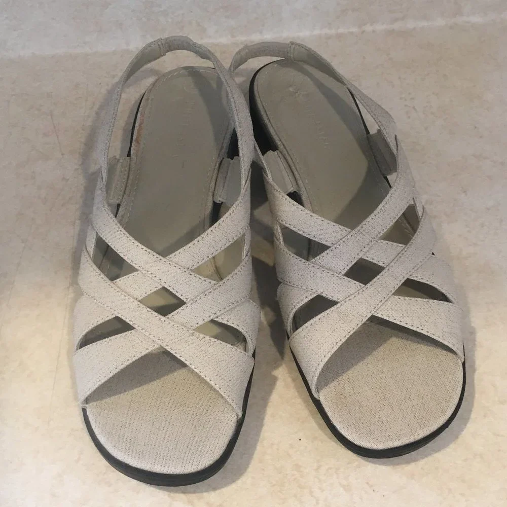 White Stag Linen Open Toe Slip On Sandals